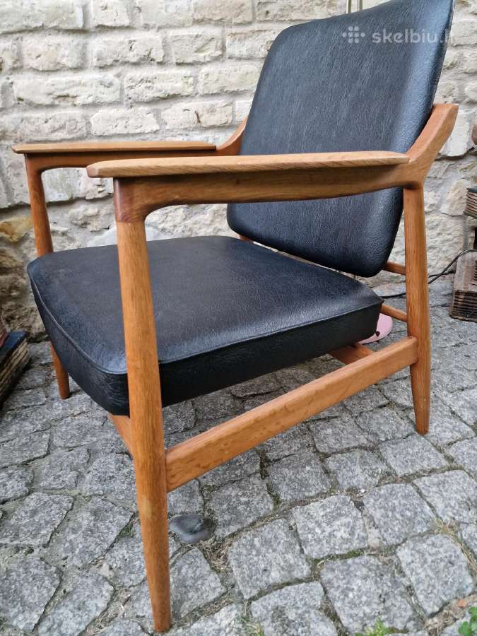 Vintažinis mid century ąžuolinis fotelis - nuotraukos Nr. 14