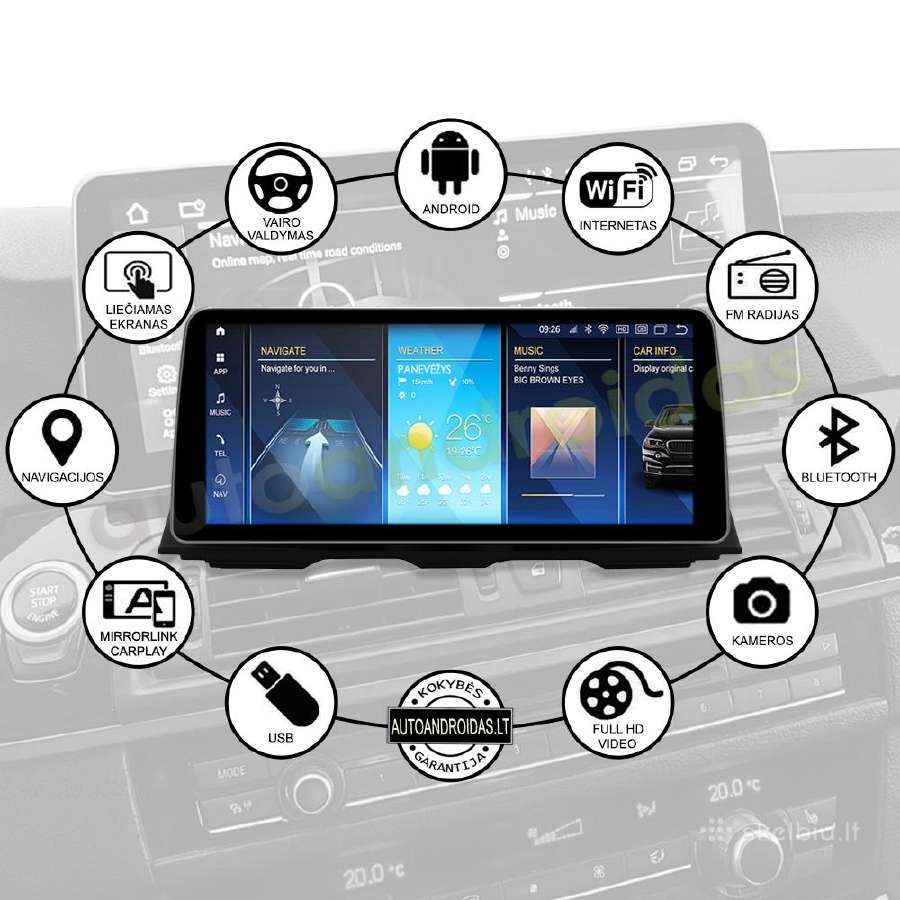 Bmw 5 F07 F10 F11 Android multimedia 12"colių WiFi - nuotraukos Nr. 3