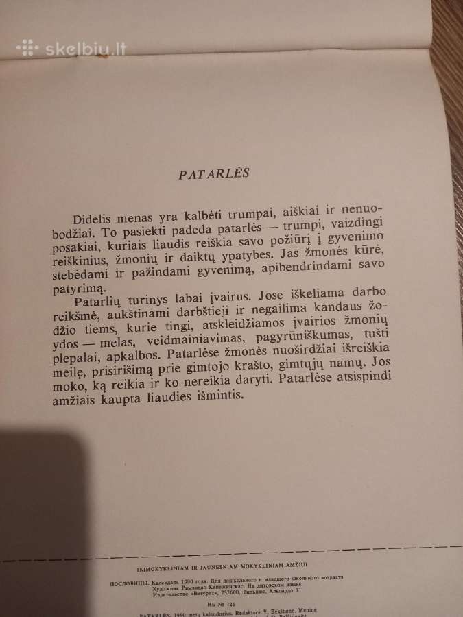 1990 metų kalendorius su patarlėm - nuotraukos Nr. 4