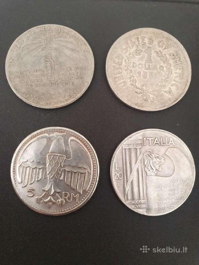 Monetos (kopijos), doleris, reichsmarkes, liros - nuotraukos Nr. 2