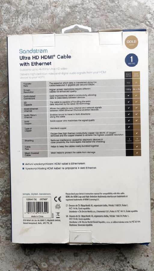 Sandstrom hdmi gold series 1m - nuotraukos Nr. 5