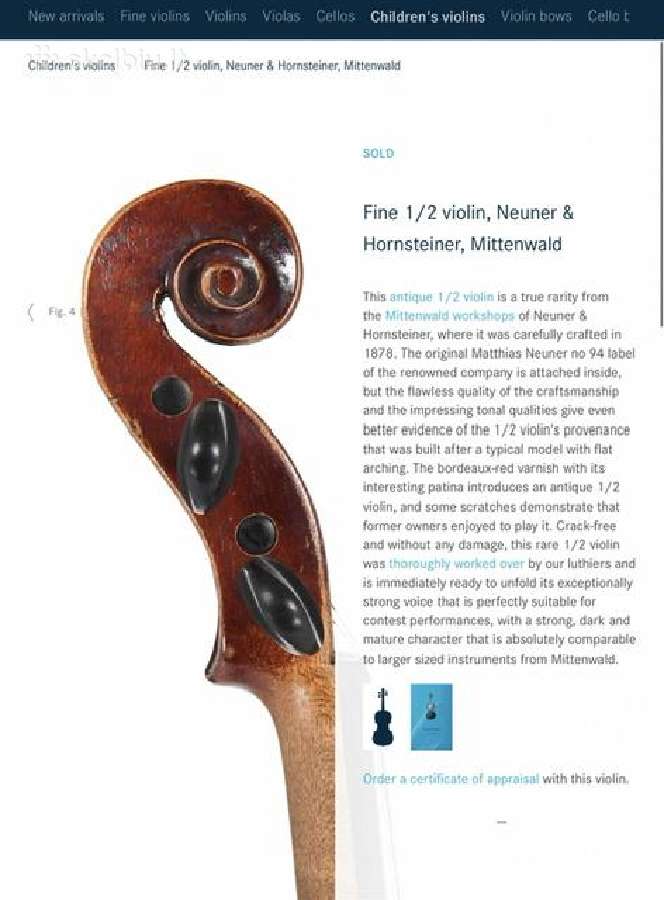 1/2 Smuikas 1878 m. Neuner Horsteiner, Mittenwald - nuotraukos Nr. 7