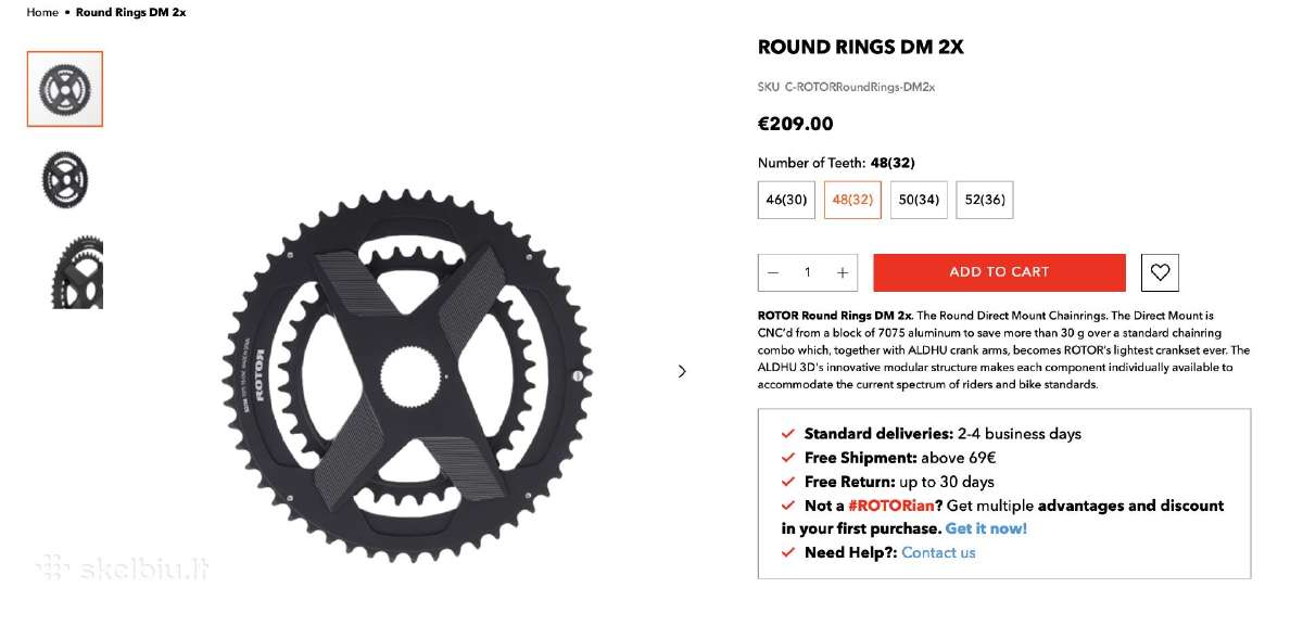 48/32 Rotor Aldhu Cranks 172.5mm, 30mm axle - nuotraukos Nr. 8