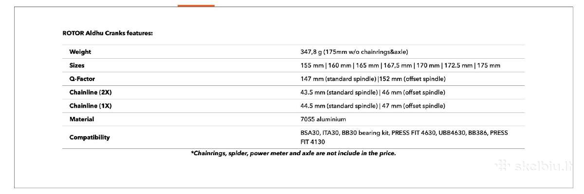 48/32 Rotor Aldhu Cranks 172.5mm, 30mm axle - nuotraukos Nr. 12