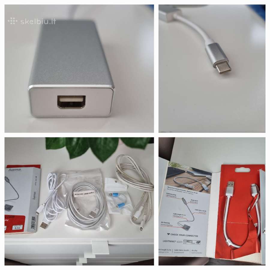 Kabeliai, adapteriai, ikrovikliai, apple, type C - nuotraukos Nr. 3