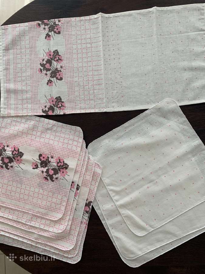 Staltiesėlių rinkinys gėlėtas iš lino/medvilnės 10 - nuotraukos Nr. 4