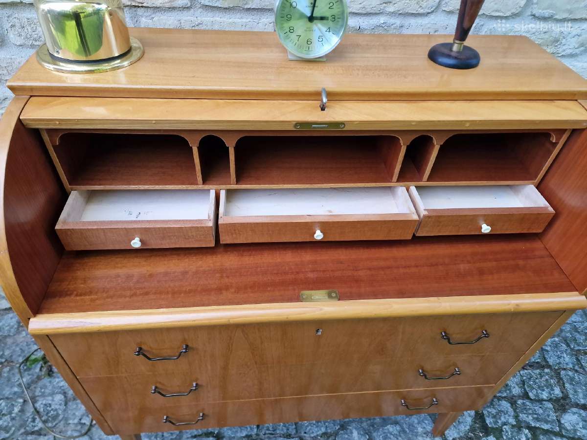 Vintažinis mid century tikmedžio sekreteras - nuotraukos Nr. 3