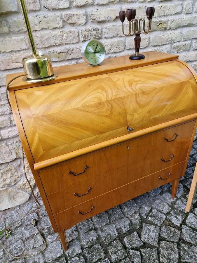 Vintažinis mid century tikmedžio sekreteras - nuotraukos Nr. 16