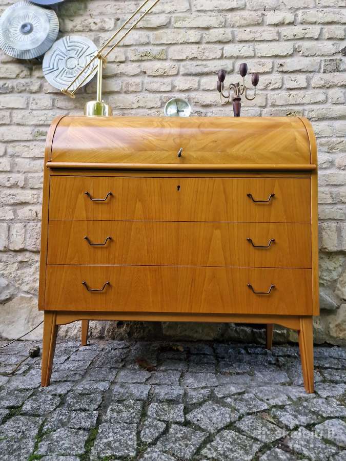 Vintažinis mid century tikmedžio sekreteras - nuotraukos Nr. 19