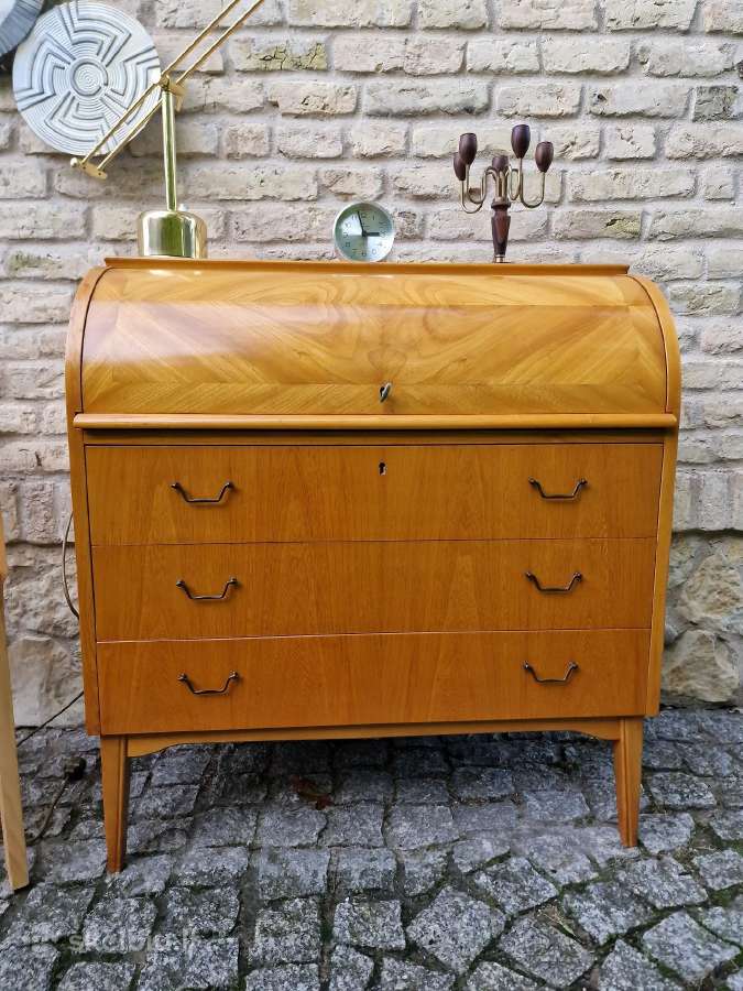 Vintažinis mid century tikmedžio sekreteras - nuotraukos Nr. 32