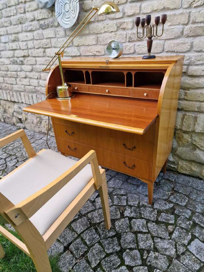 Vintažinis mid century tikmedžio sekreteras - nuotraukos Nr. 35
