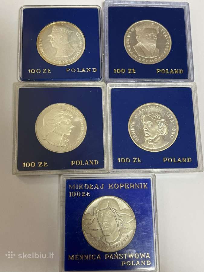 100 zlotu progines sidabrines monetos bankine