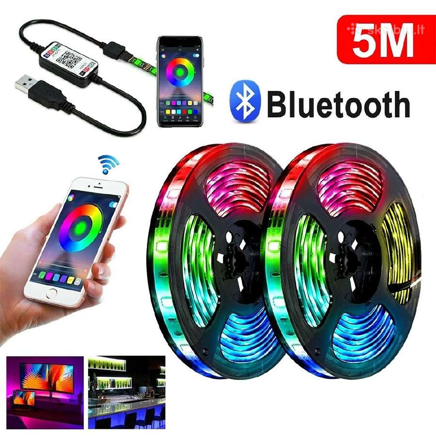 Įvairios!LED Rgb hermetiška juosta, 5 metrai su bt