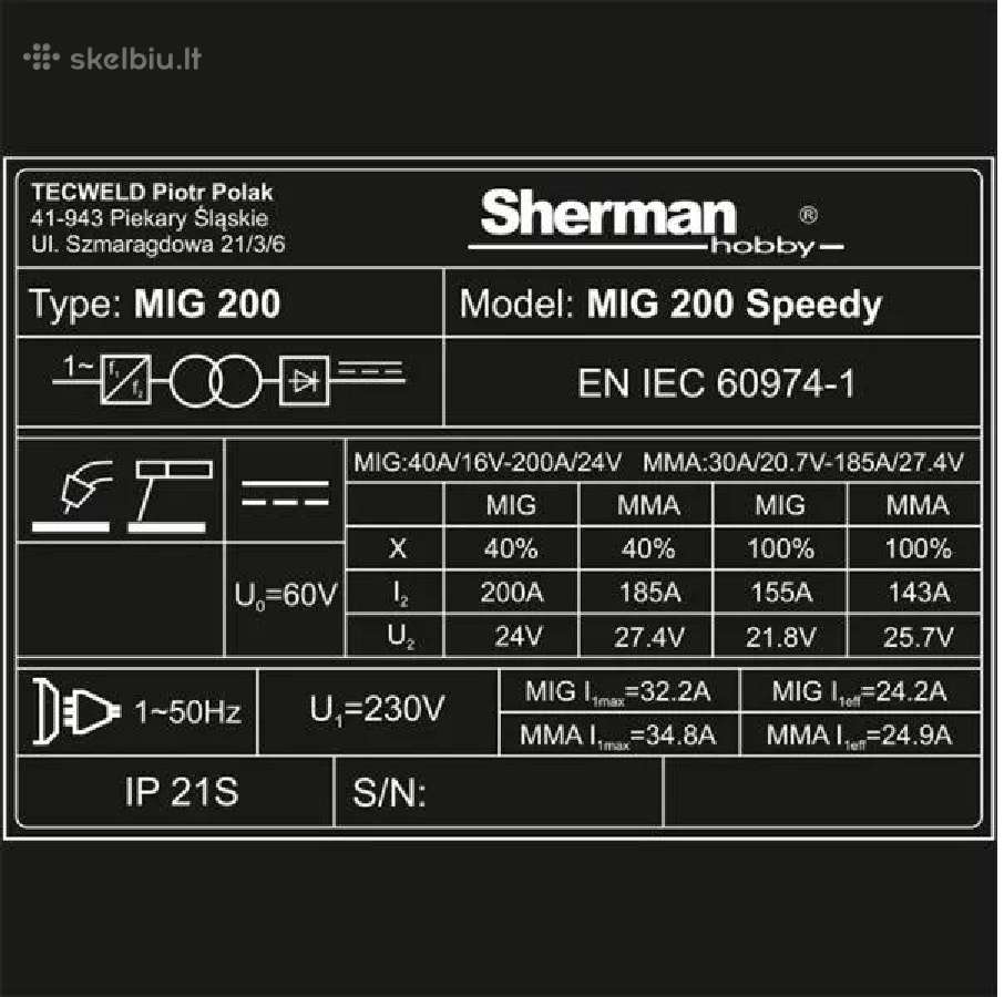 Suvirinimo pusautomatis Sherman Speedy Mig 200 - nuotraukos Nr. 3