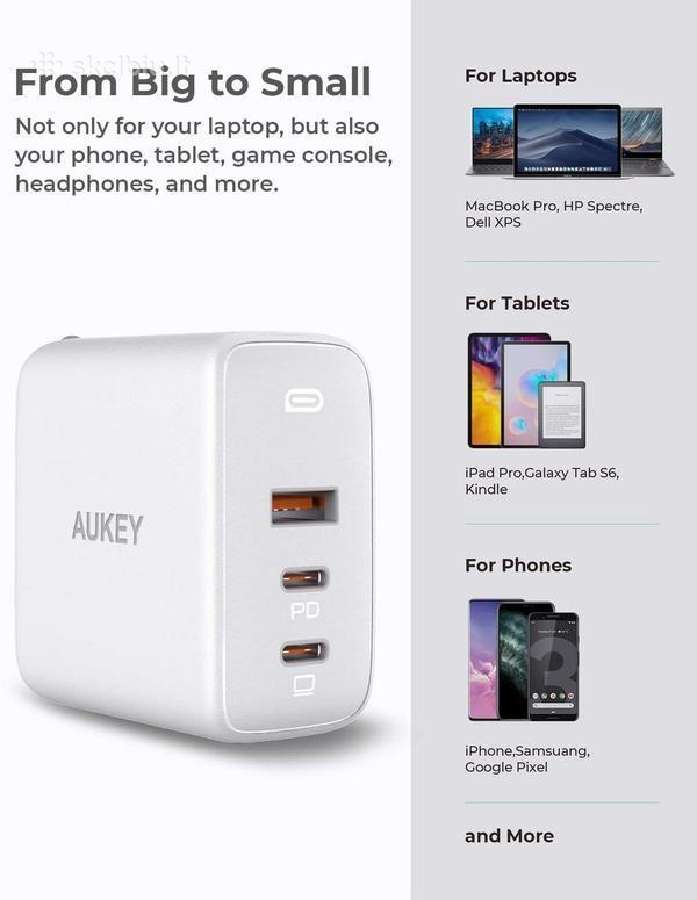 Kroviklis Aukey Pa-b6s (2xusb C + 1xusb A) 90w - nuotraukos Nr. 2