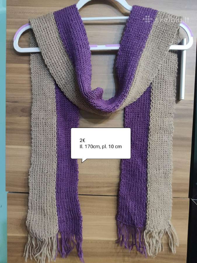 Megztas violetinis su rudu šalikas il. 170 cm, pl.