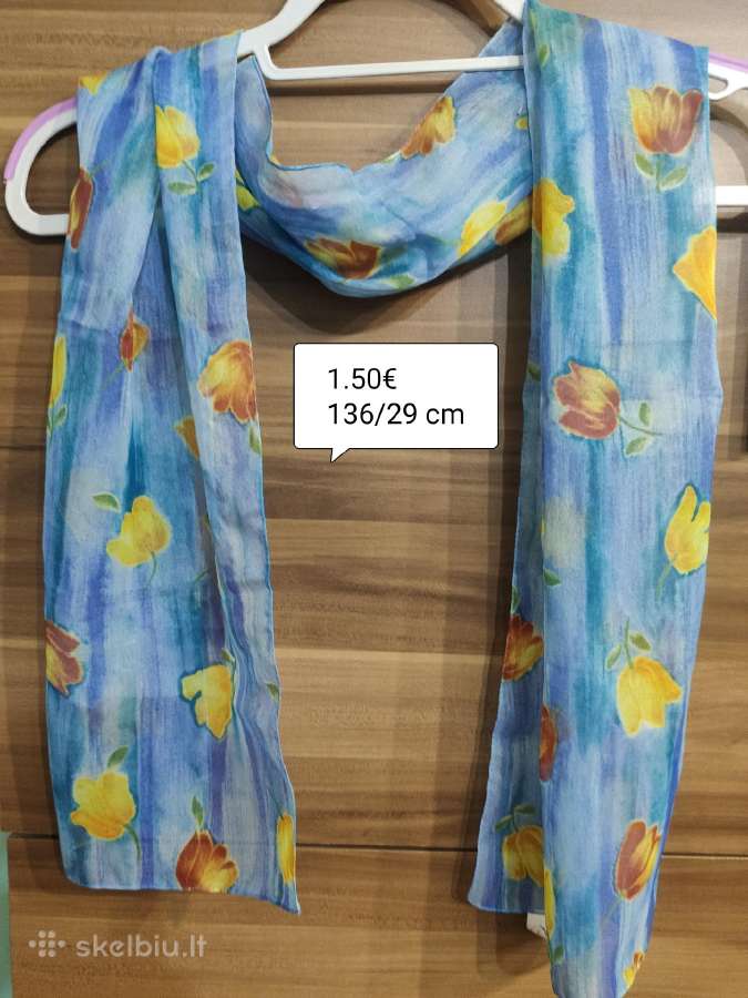 Melsvas plonas šalikėlis/skarelė 136/29 cm