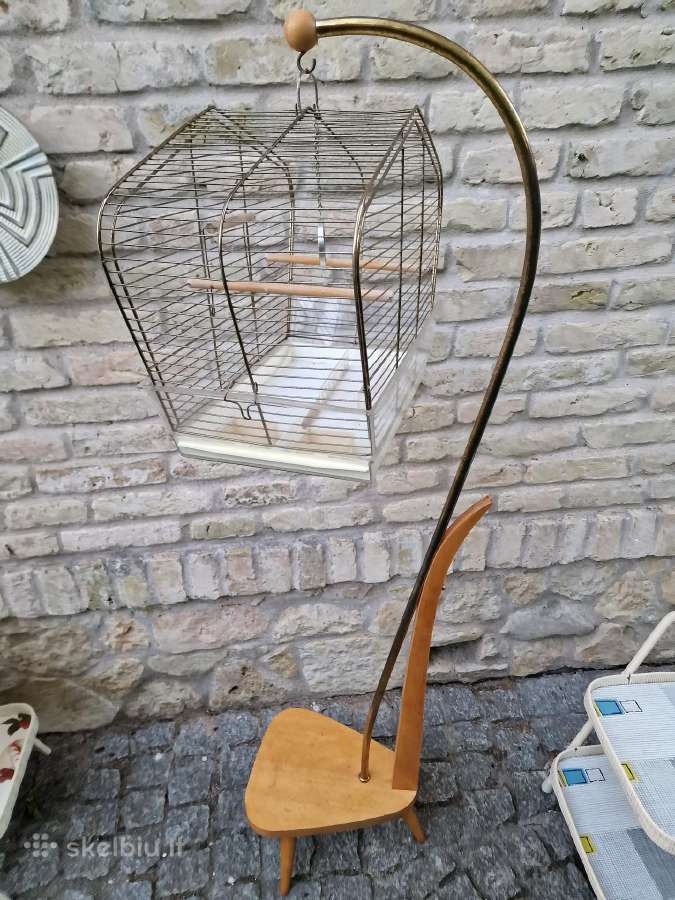Vintažinis mid century paukščių narvelis su stovu
