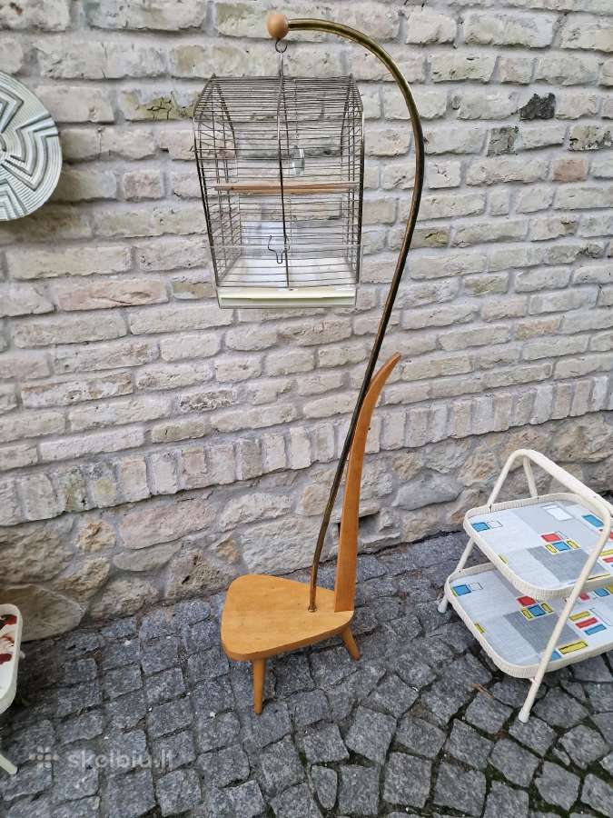 Vintažinis mid century paukščių narvelis su stovu - nuotraukos Nr. 3