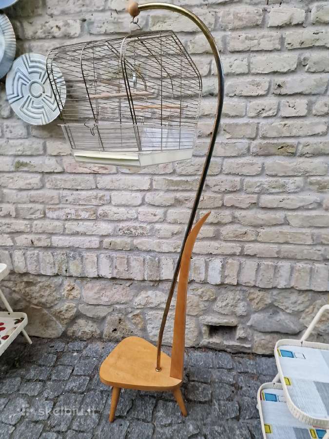 Vintažinis mid century paukščių narvelis su stovu - nuotraukos Nr. 4