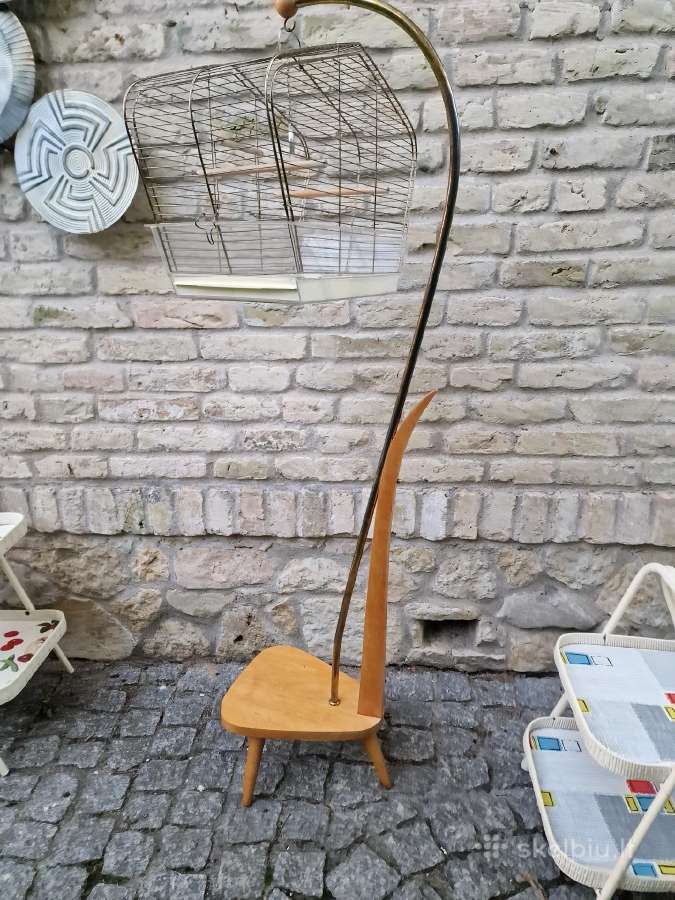 Vintažinis mid century paukščių narvelis su stovu - nuotraukos Nr. 6