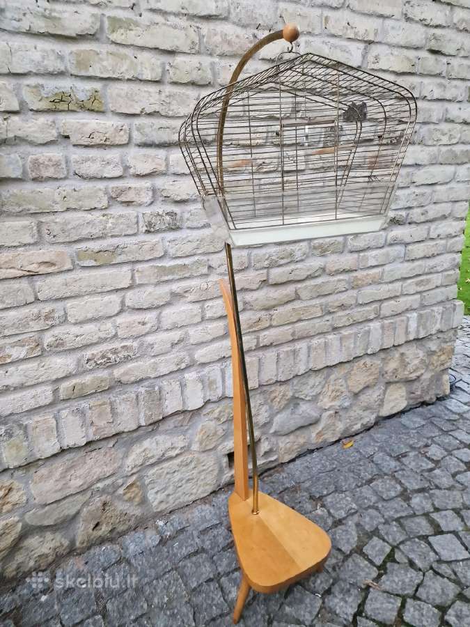 Vintažinis mid century paukščių narvelis su stovu - nuotraukos Nr. 7