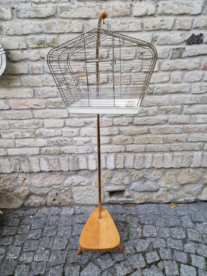 Vintažinis mid century paukščių narvelis su stovu - nuotraukos Nr. 8