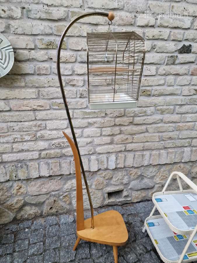 Vintažinis mid century paukščių narvelis su stovu - nuotraukos Nr. 11