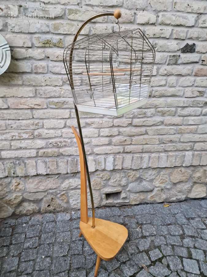 Vintažinis mid century paukščių narvelis su stovu - nuotraukos Nr. 12