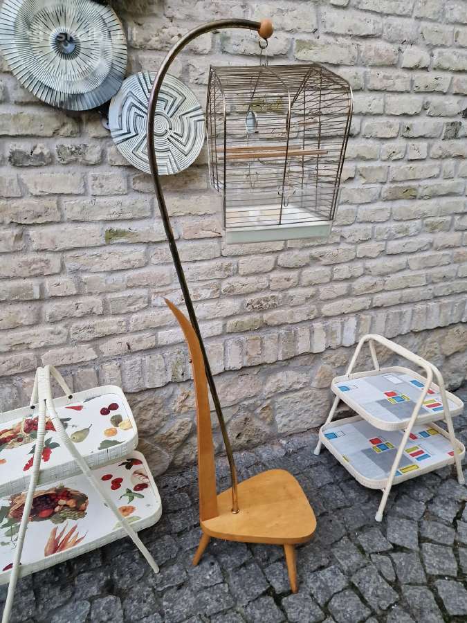 Vintažinis mid century paukščių narvelis su stovu - nuotraukos Nr. 13