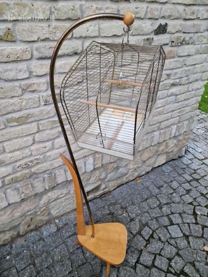 Vintažinis mid century paukščių narvelis su stovu - nuotraukos Nr. 14