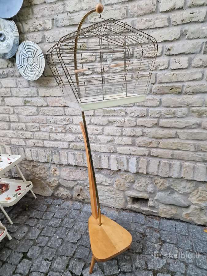 Vintažinis mid century paukščių narvelis su stovu - nuotraukos Nr. 18