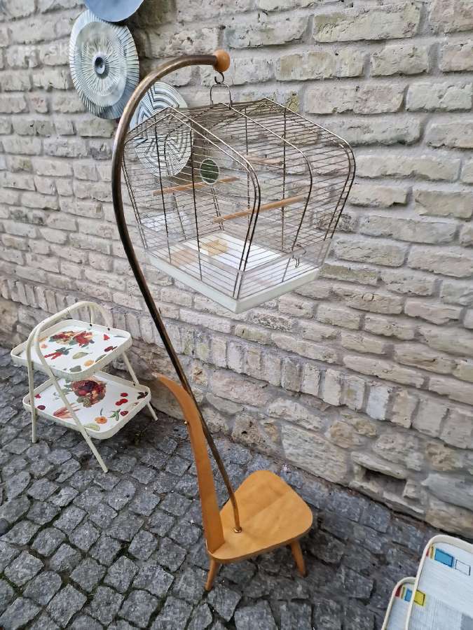 Vintažinis mid century paukščių narvelis su stovu - nuotraukos Nr. 20
