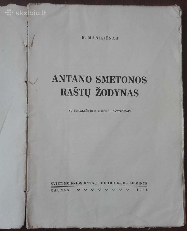 Antano Smetonos Raštų Žodynas Masiliūnas K. 1934 m