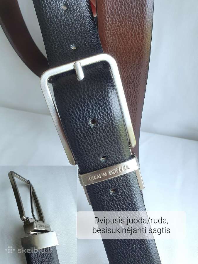 Dvipusis juodas/rudas odinis diržas