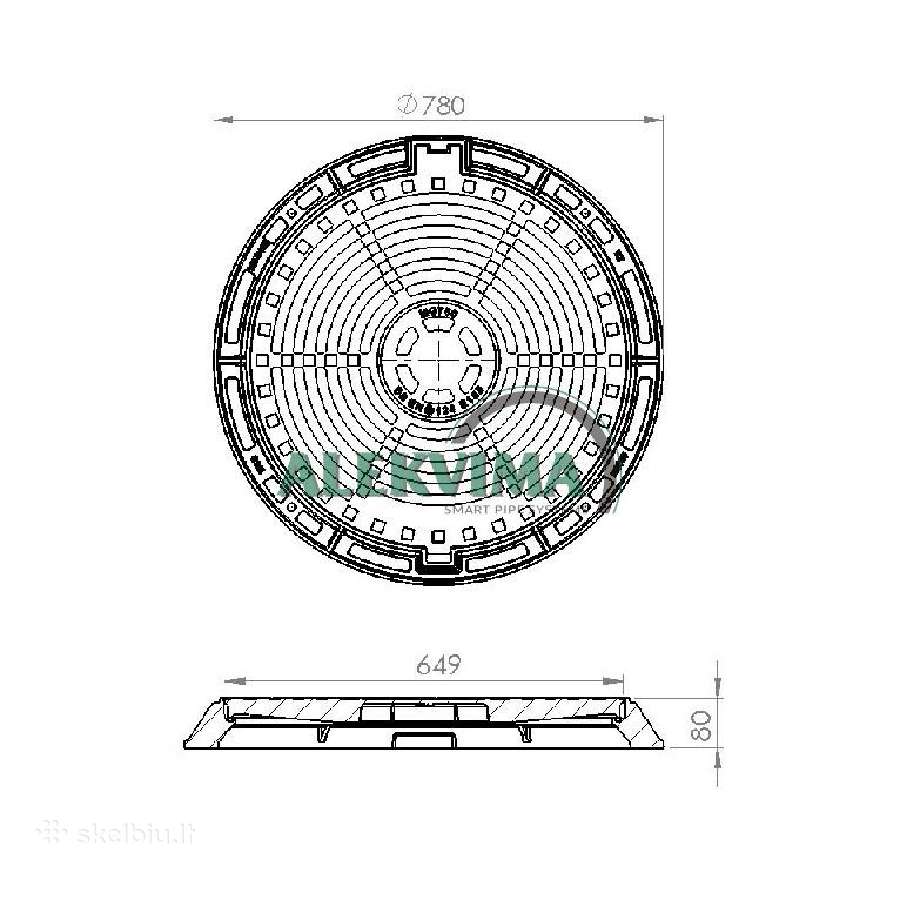 Ketaus šulinio dangtis 700mm aklinas/su grotelėmis - nuotraukos Nr. 3