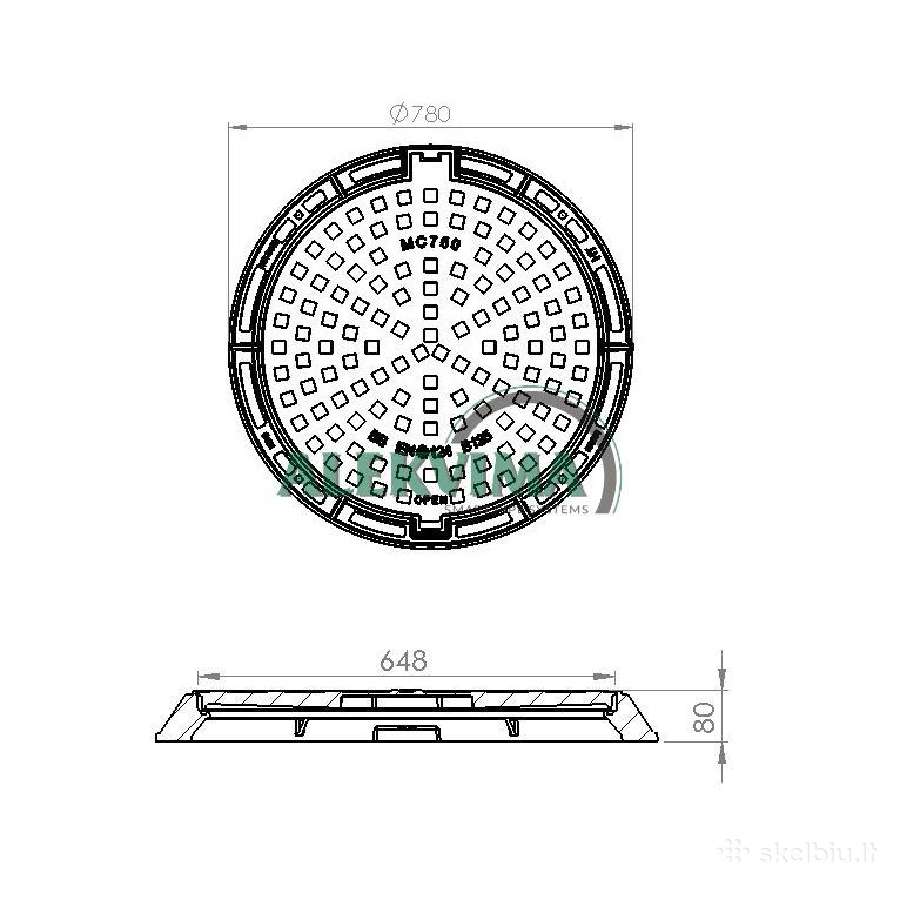 Ketaus šulinio dangtis 700mm aklinas/su grotelėmis - nuotraukos Nr. 4