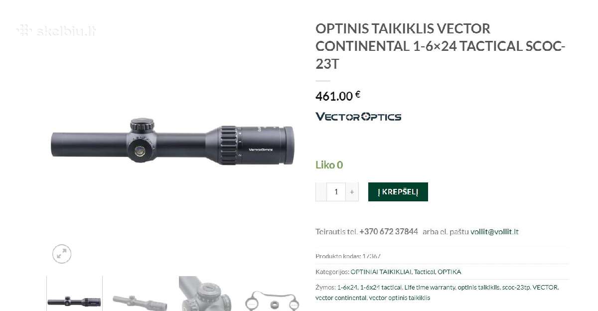 Optinis Taikiklis Vector Continental 1-6x24 - nuotraukos Nr. 3