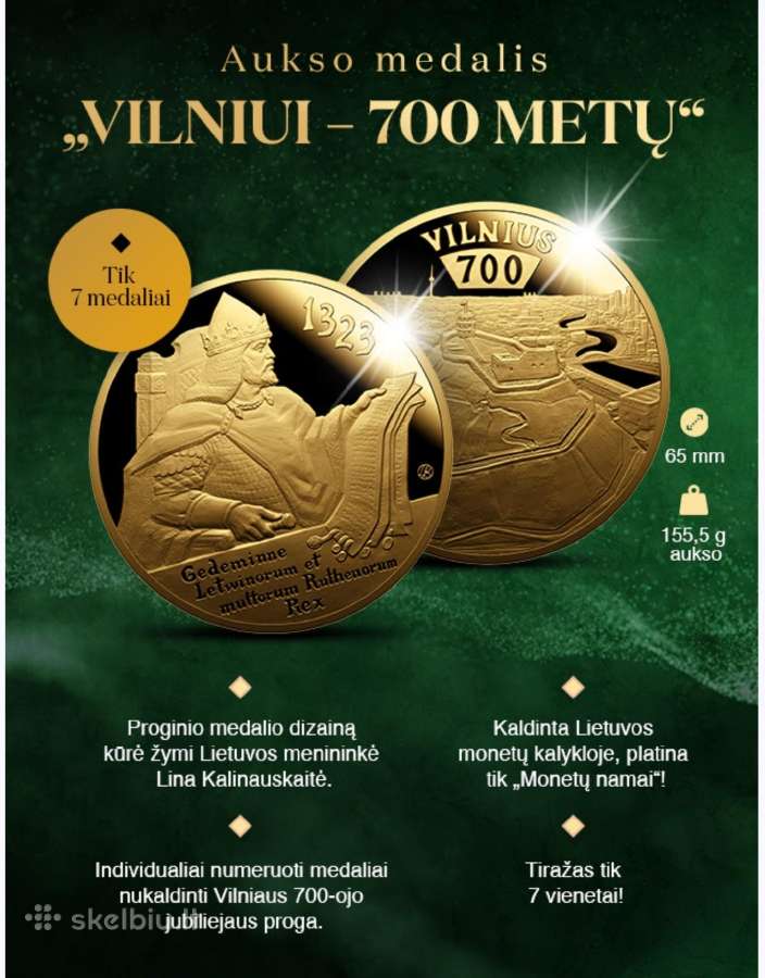 Auksinis medalis Vilniui 700 metu,5 uncijos