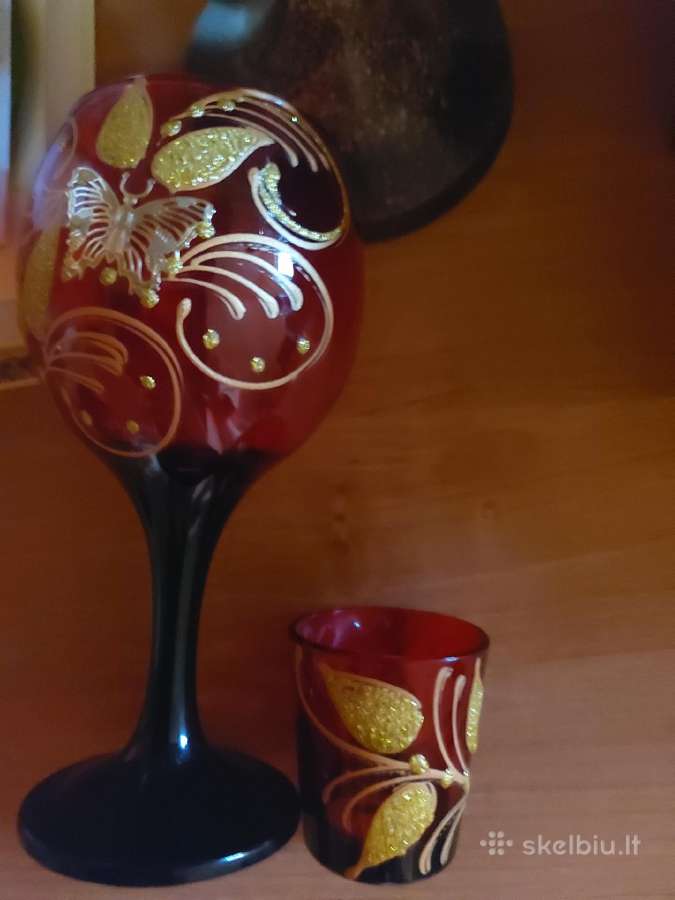Taurė ir stikliukas(dekoruota rankų darbo pešinias - nuotraukos Nr. 2