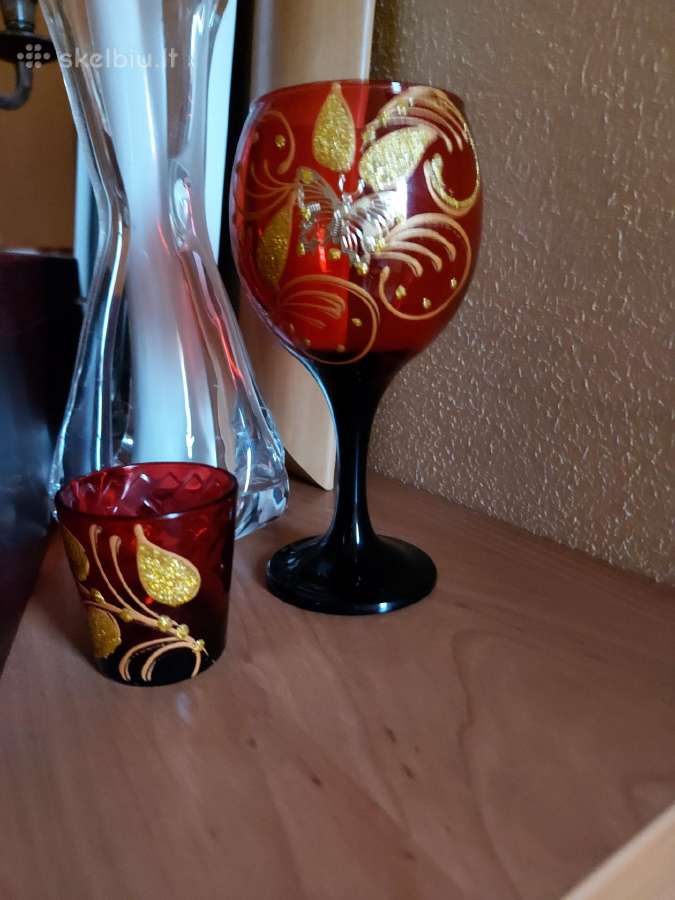 Taurė ir stikliukas(dekoruota rankų darbo pešinias