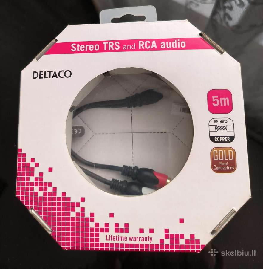 5 metrų stereo TRS and Rca audio Deltaco laidas