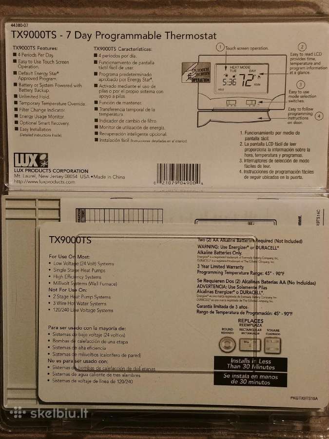 Termostatas programuojamas Lux Tx9000ts (naujas) - nuotraukos Nr. 2