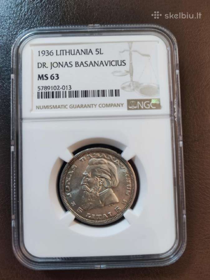 Ms63 Basanavičius 1936 m. 5 litai - nuotraukos Nr. 2