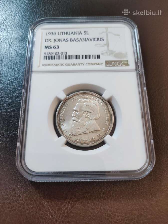 Ms63 Basanavičius 1936 m. 5 litai - nuotraukos Nr. 4