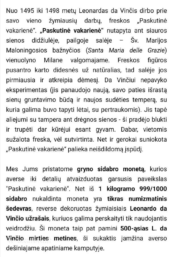 1 kg sidabrinė moneta paskutinė vakarienė. - nuotraukos Nr. 4