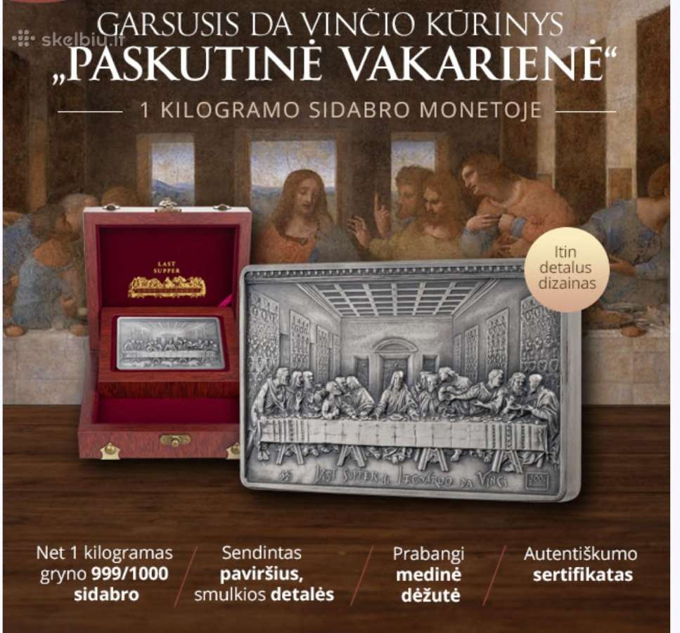 1 kg sidabrinė moneta paskutinė vakarienė. - nuotraukos Nr. 7