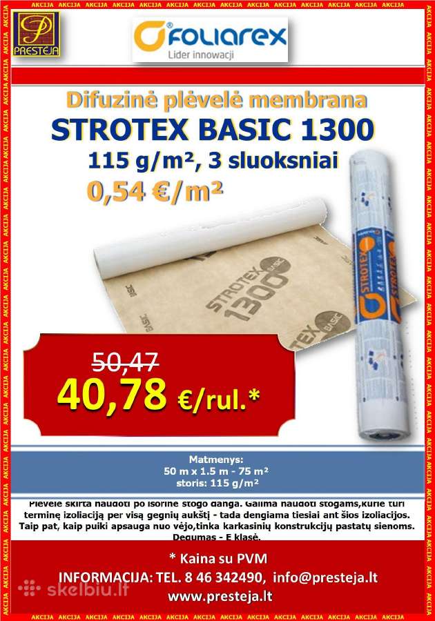 Difuzinė plėvelė Strotex Basic 1300 - Akcija