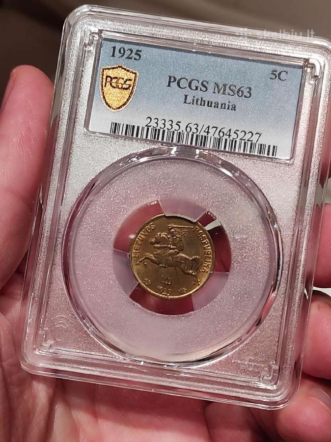 Lietuva 5 centai 1925 Pcgs Ms63 - nuotraukos Nr. 2