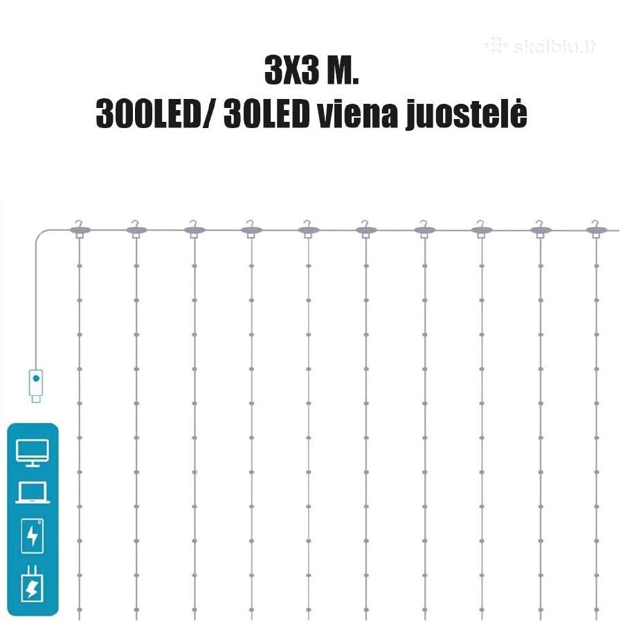LED Usb Užuolaida - Girlianda, Šaltai Balta - nuotraukos Nr. 6